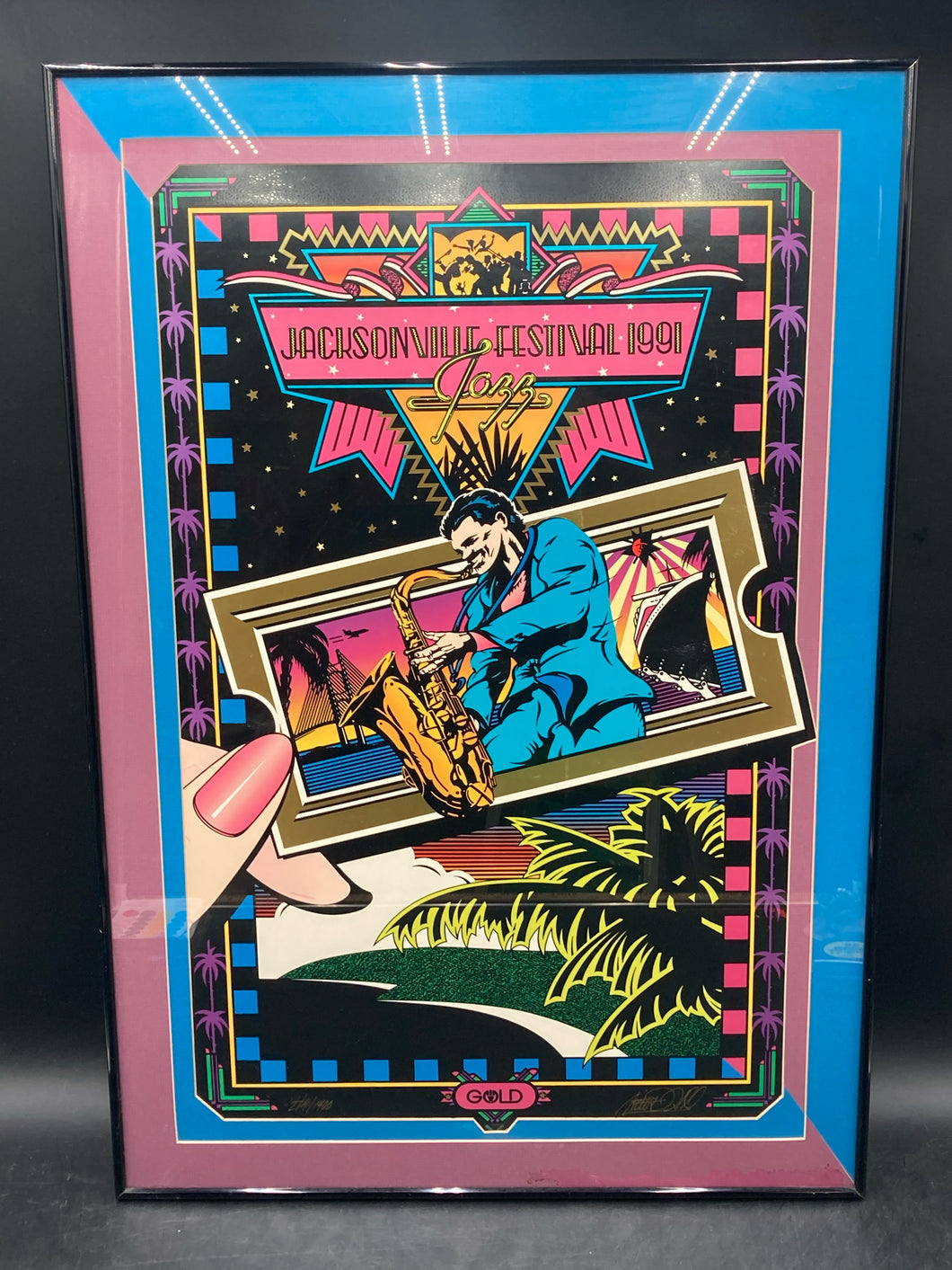 Rare Signed 1991 Jacksonville Jazz Festival Poster, Framed