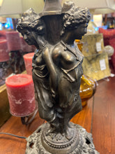 Art Nouveau "Three Graces" Bronze Lamp WIth Linen Shade