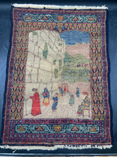 Antique Judaic Pictorial Israeli Wailing Wall Hand Woven Marbediah Rug