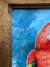 T.May Signed Original Tropical Landscape Parrots Oil Painting