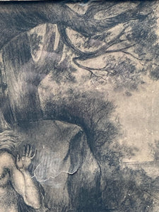 Antique Signed "Eve Looked At Herself In The Water" Engraving, Framed