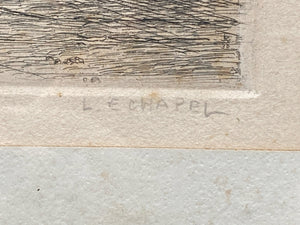 L.E. Chapel Signed Notre Dame Cathedral Paris Etching, Framed