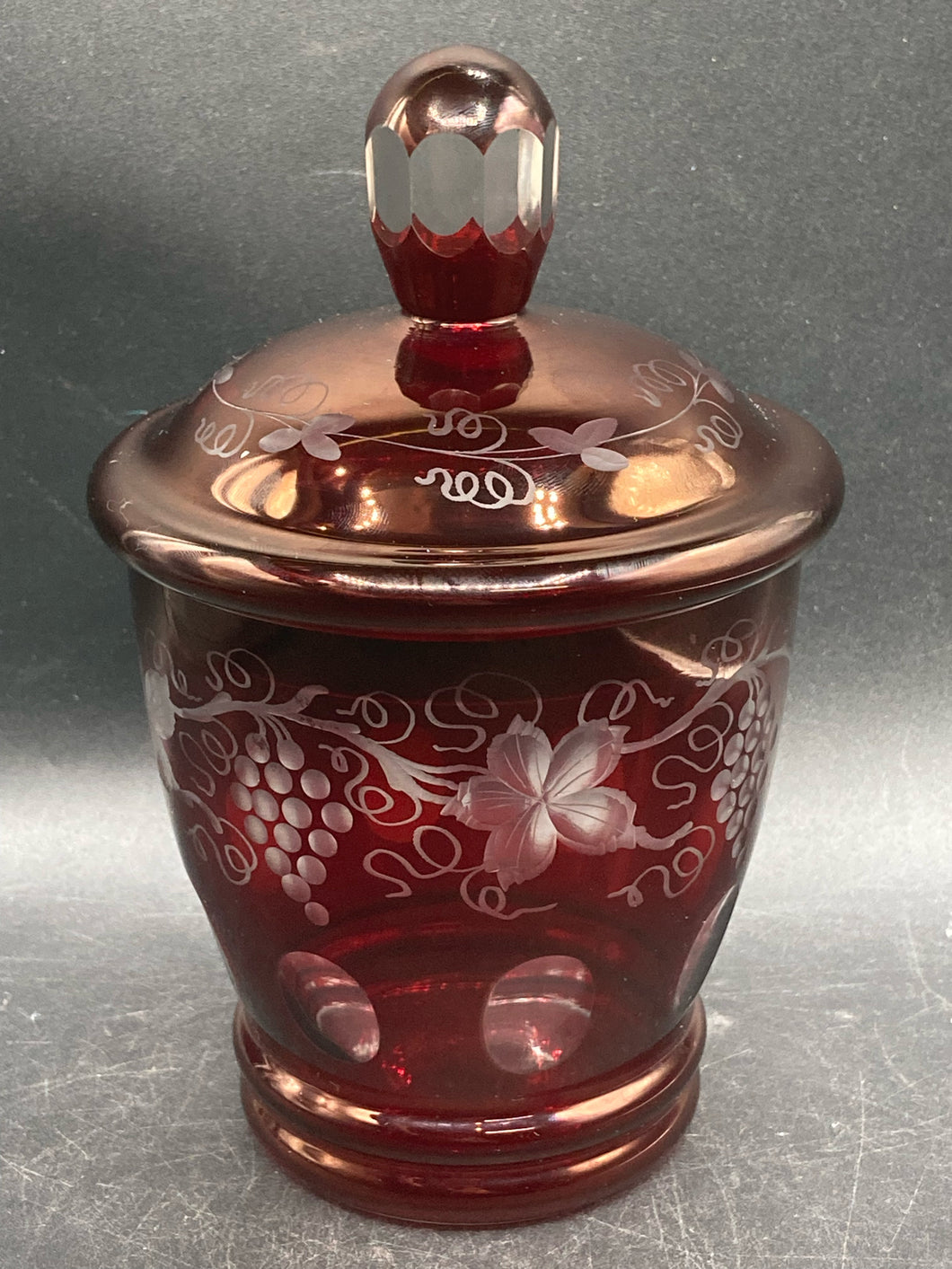Egermann Bohemian Ruby Cut To Clear Covered Candy Bowl
