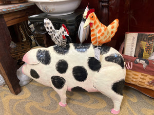 Metal Cow with Chickens