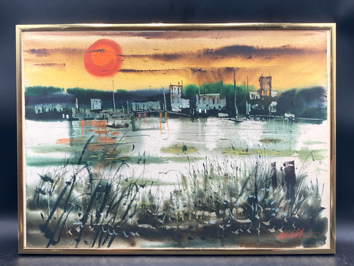 Artist Signed Asian Style Cityscape Watercolor Painting