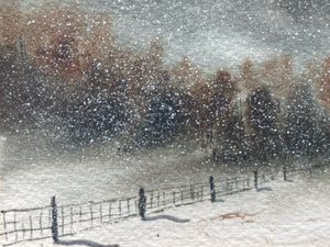 Original Lou Riffe Signed 4x6" Watercolor Painting, Winter Scene