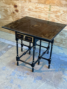 Mid Century Drexel Asian Chinoiserie Black Lacquer Small Gateleg Side Table