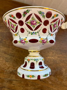 Antique Bohemian Cranberry Glass Large Tazza Compote Pedestal Bowl
