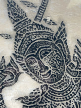 Vintage Thai Rice Paper Charcoal Rubbing Temple Art