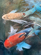 Artist Signed Original Koi Fish Watercolor Painting, Framed