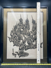 Vintage Thai Wat Pho Temple Rice Paper Charcoal Rubbing Artwork