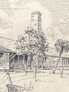 Don J. Emery Signed Antique Florida Sugar Mill Sketch, Framed