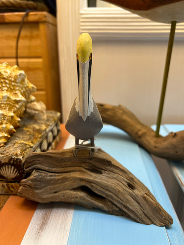 Hand Carved Pelican on Wood Base