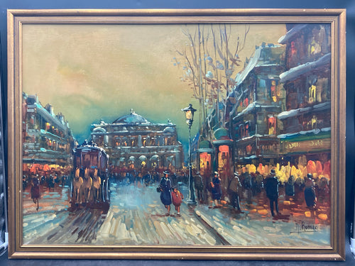 N. Romeo Signed Parisian Street Scene Painting