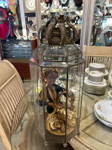 Mid Century Elf Pixie on Harp in Glass Case