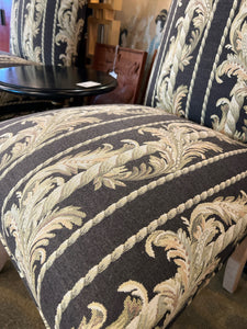 Pair of Black and Gold Pattern Parson's Chairs
