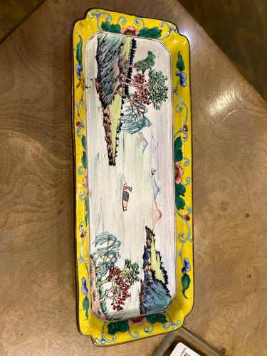 Antique Enamel over Copper Cloisonne Tray