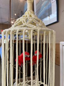 Vintage Macrame Bird Cage with Birds