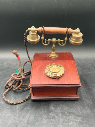 British Centenary Of The Telephone Wood And Brass Desk Rotary Phone