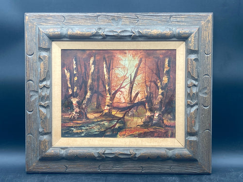 Artist Signed Mid Century Autumn Woods Landscape Painting, Framed