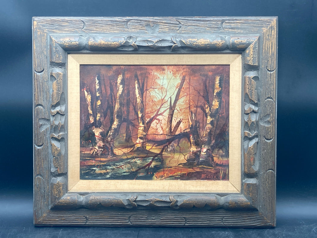 Artist Signed Mid Century Autumn Woods Landscape Painting, Framed