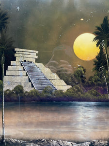 Signed Mayan "Costa Maya" Temple Painting, Framed