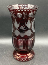 Egermann Bohemian Ruby Glass Cut To Clear 8" Vase