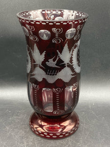Egermann Bohemian Ruby Glass Cut To Clear 8" Vase
