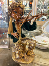 Mid Century Elf Pixie on Violin in Glass Case