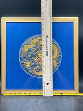 Vintage Chinese Golden Dragon Silk Embroidery Roundel Framed Art