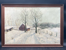 Poulsen Signed Mid Century Winter Landscape Oil Painting