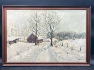 Poulsen Signed Mid Century Winter Landscape Oil Painting
