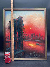 Brookyln Bridge New York City Skyline Oil Painting, Artist Signed