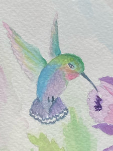Signed Original Marie Senechal Hummingbird & Flowers Painting