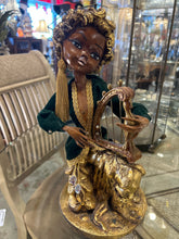 Mid Century Elf Pixie on Harp in Glass Case