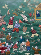 Vintage Chinese Hundred Children Playing Framed Silk Embroidery Art