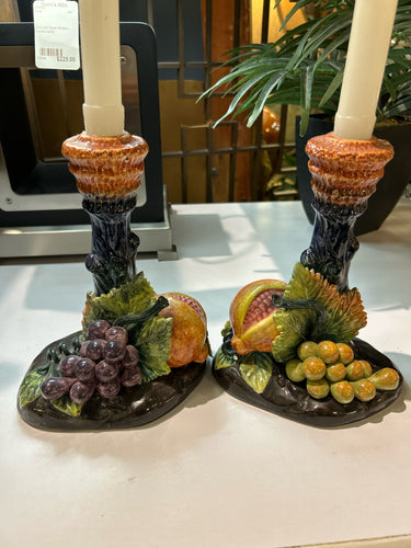 Pair of Ceramic Fruit Candle Stick Holders