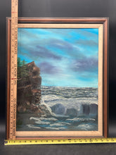 Artist Signed Coastal Cliff Landscape Acrylic Painting, Framed