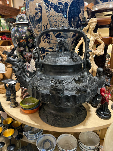 Antique Asian Bronze Figural Kettle