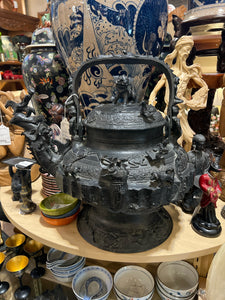 Antique Asian Bronze Figural Kettle
