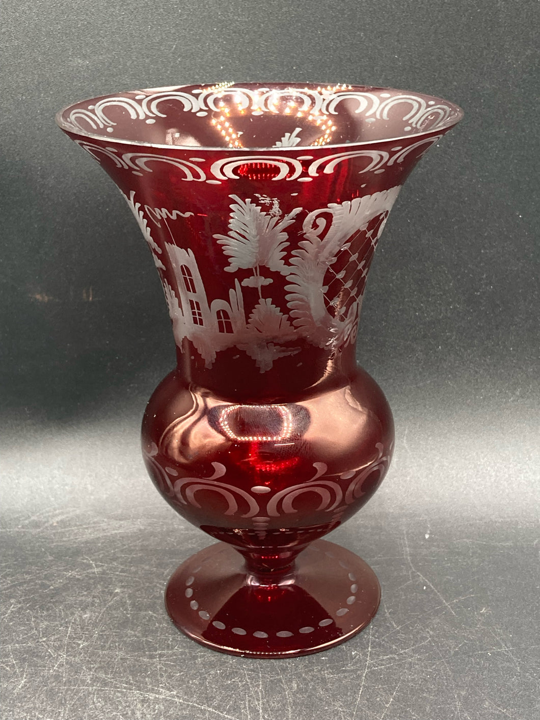 Egermann Bohemian Ruby Glass Cut To Clear 6.5