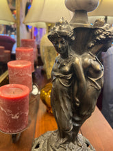 Art Nouveau "Three Graces" Bronze Lamp WIth Linen Shade