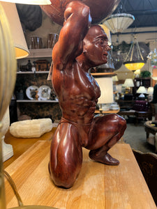 Hand Carved Atlas Holding Globe Statue