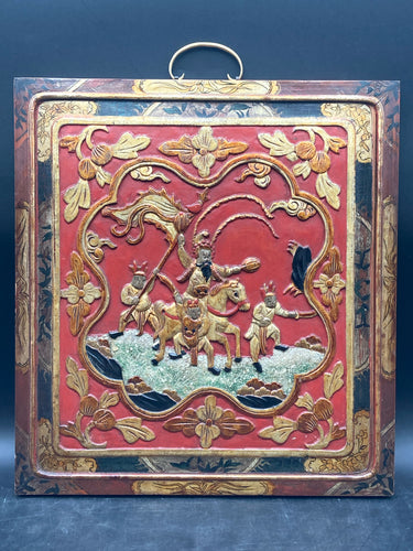 Antique Chinese Qing Dynasty Gilt Wood Carving Panel