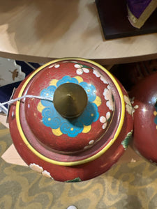 Vintage Asian Cloisone Jar WIth Lid on Stand