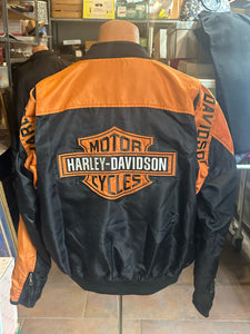 Vintage Harley Davidson Bomber Jacket Mens M Black Orange Motorcyle Biker