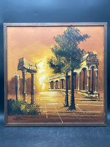 Artist Signed Mid Century Greek Ruins Oil Painting