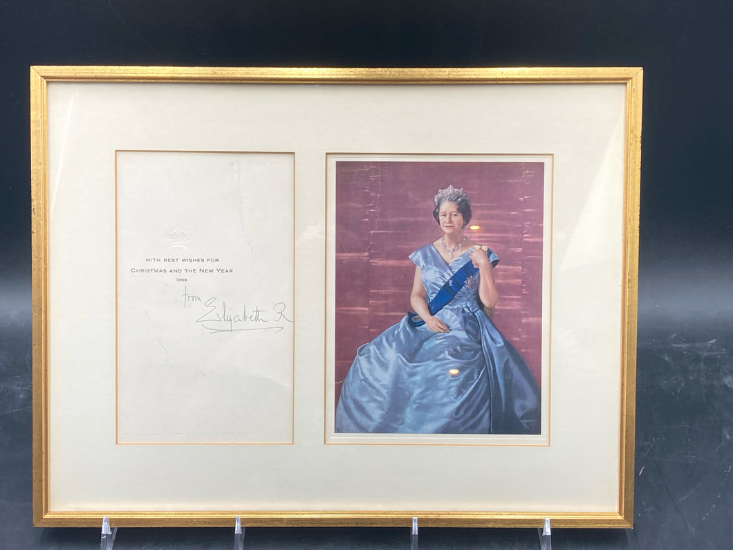 Queen Elizabeth, Queen Mother Signed 1968 Christmas Card, Framed