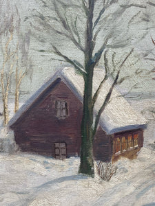 Poulsen Signed Mid Century Winter Landscape Oil Painting