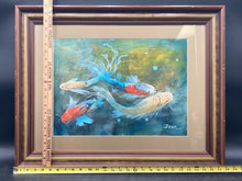 Artist Signed Original Koi Fish Watercolor Painting, Framed